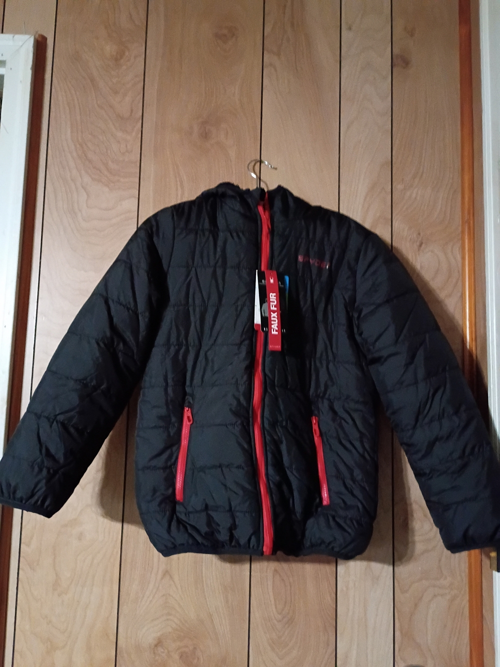 Spyder Kids Black Puffer Jacket with Red Accents and reversible